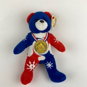 Team Ring Bears Authentic 2002 Olympic Gold Medal Winter Games Bear 8” Plush NWT